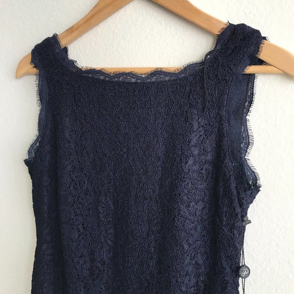 NWT Adrianna Papell Navy Sleeveless Scalloped Lace Sheath Dress Size 4 - Picture 5 of 12